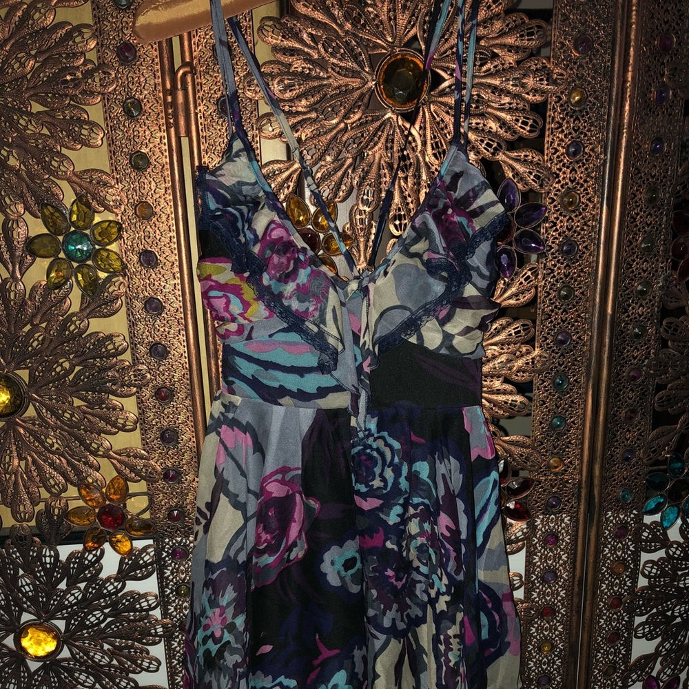 Navy Floral Mini Cross Strap Dress